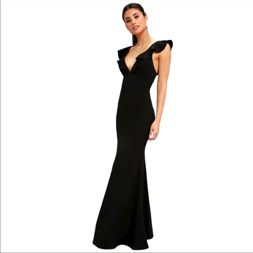 Lulus Perfect Opportunity navy blue maxi ruffle dress mermaid size small